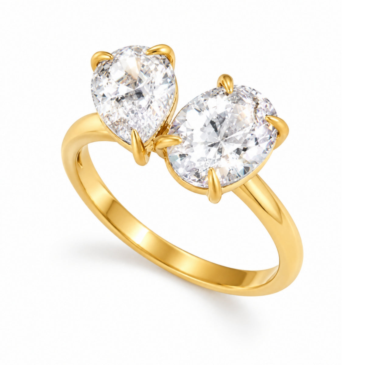 Duet Ring - anillo dorado toi et moi con piedra gota y ovalada