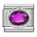 Charm gema morada ovalada plateado