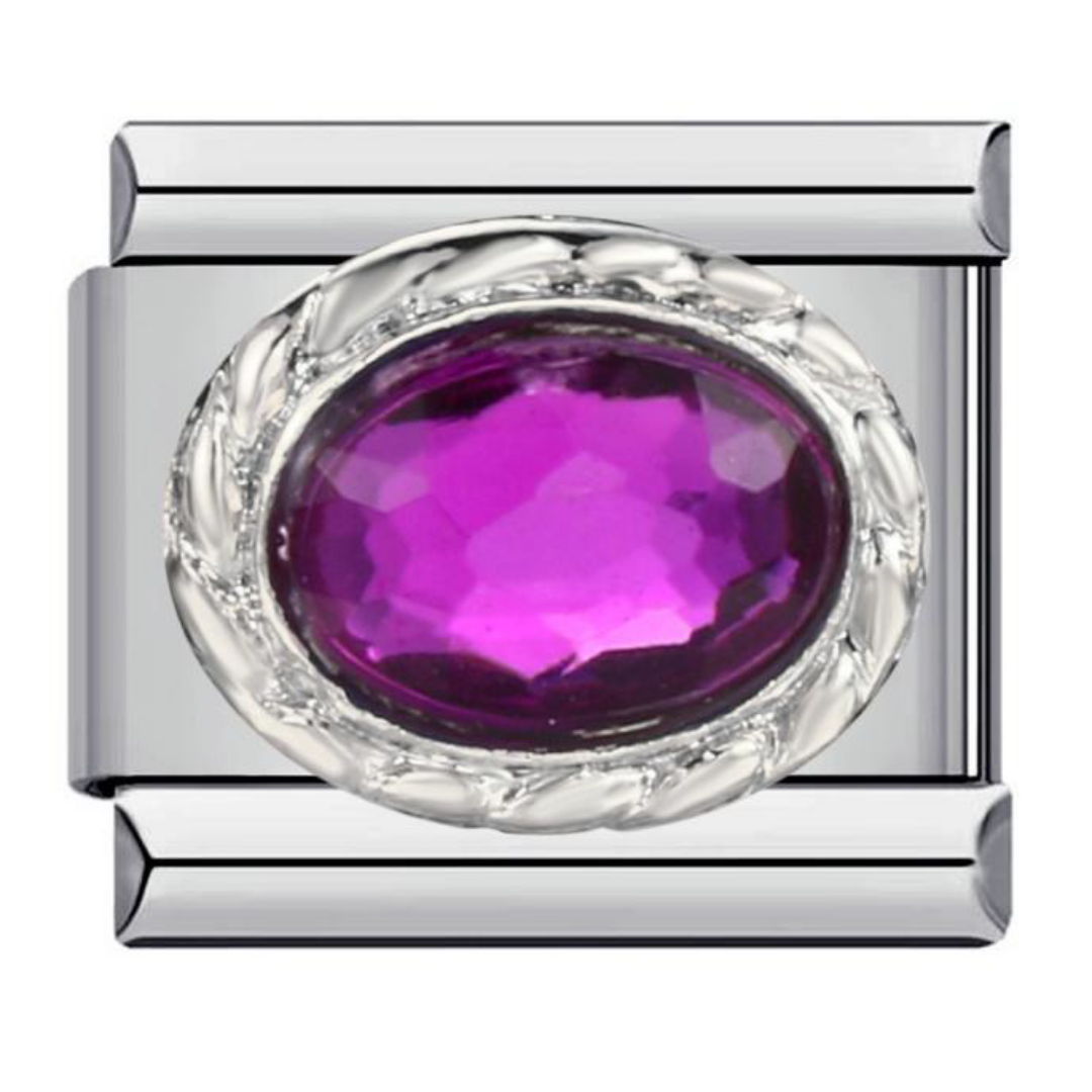 Charm gema morada ovalada plateado