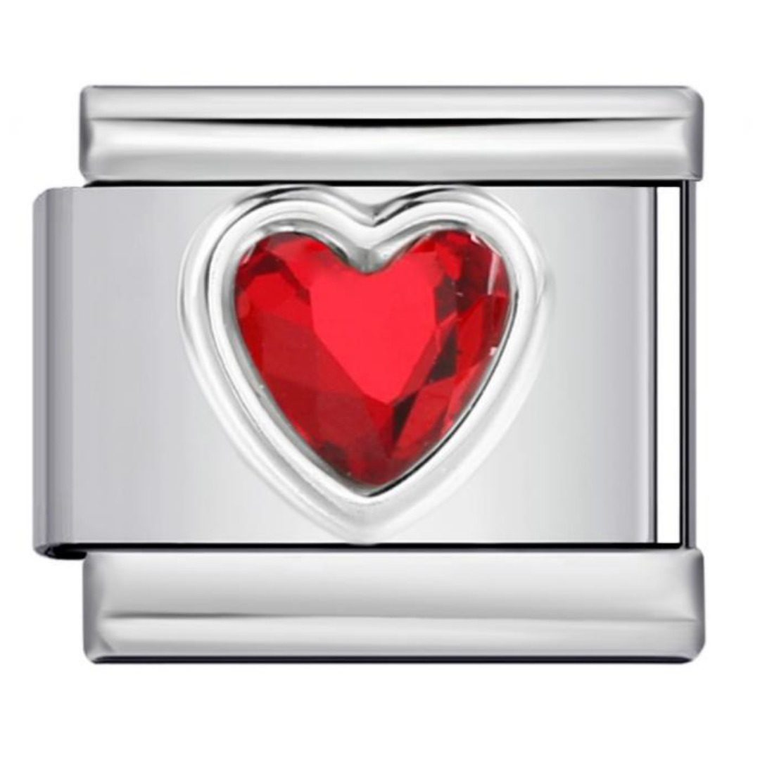 Charm corazón rojo de cristal plateado