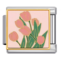 Charm tulipanes rosas esmaltados con marco dorado