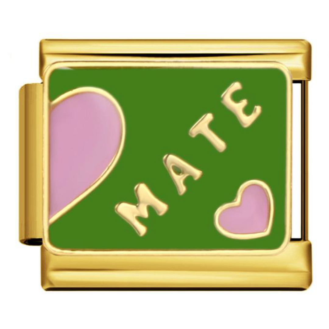Charm Mate dorado con mitad de corazón rosa
