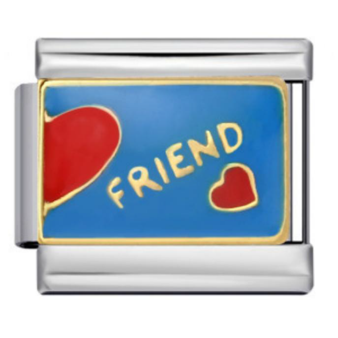 Charm Friend azul con mitad de corazón rojo
