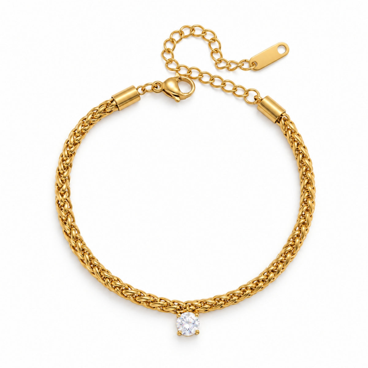 Spiga Bracelet - pulsera dorada trenzada con cristal solitario