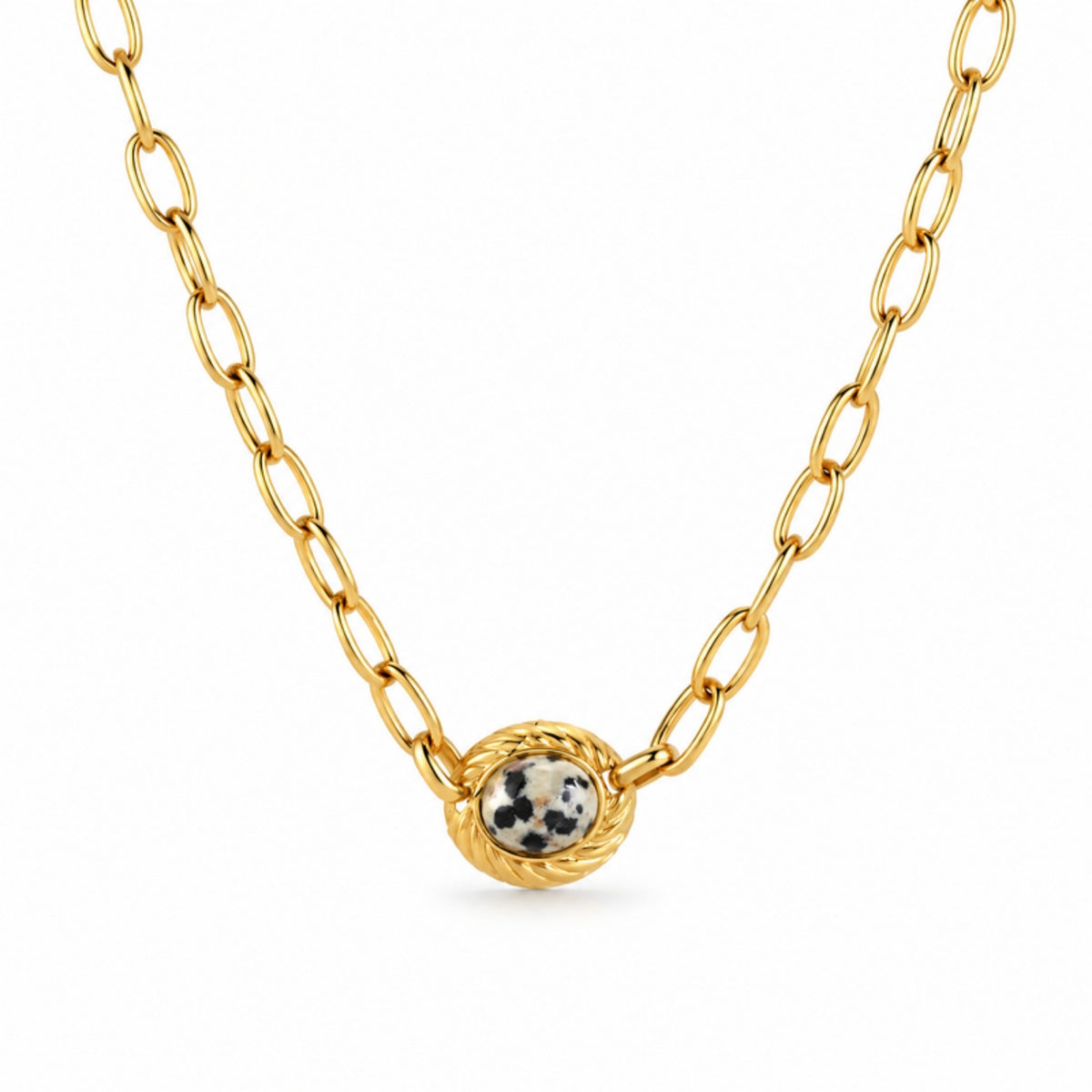 Dalma Necklace - collar dorado con dije de piedra dálmata