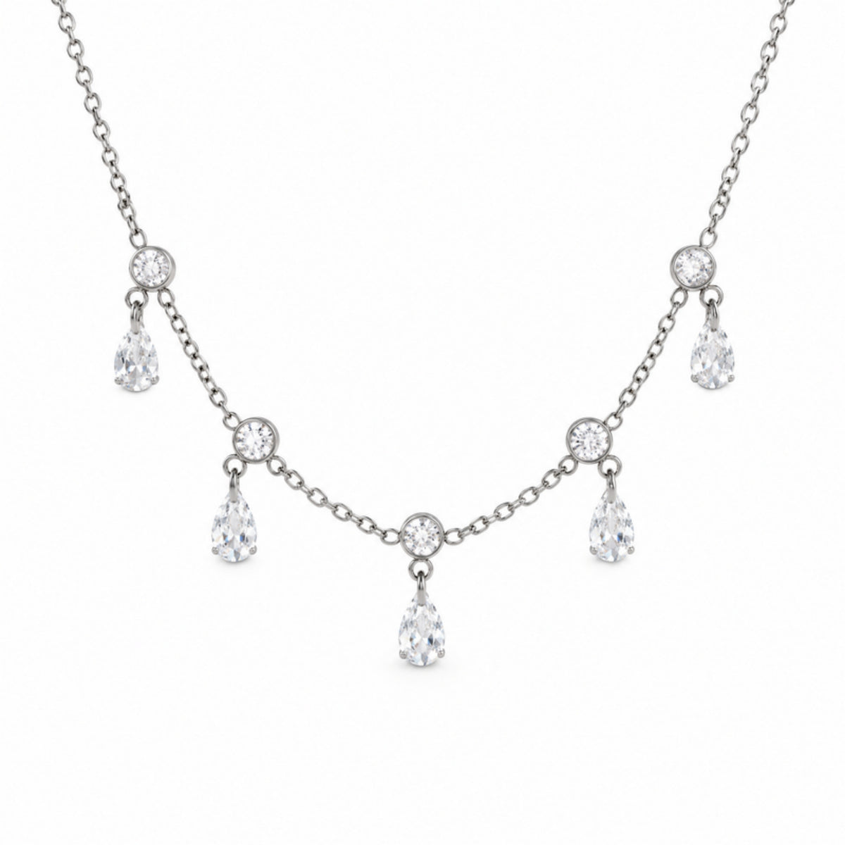 Droplet Necklace - collar plateado con gotas de cristal