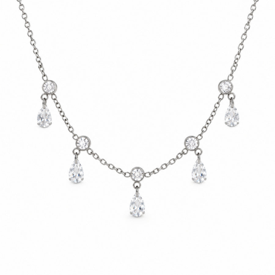 Droplet Necklace - collar plateado con gotas de cristal