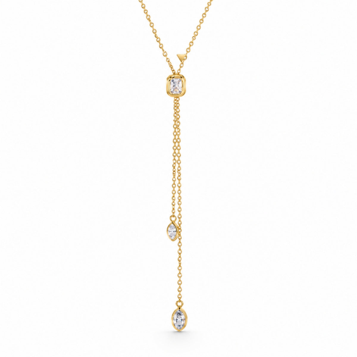 Deco Lariat - collar largo tipo Y dorado con cristal rectangular