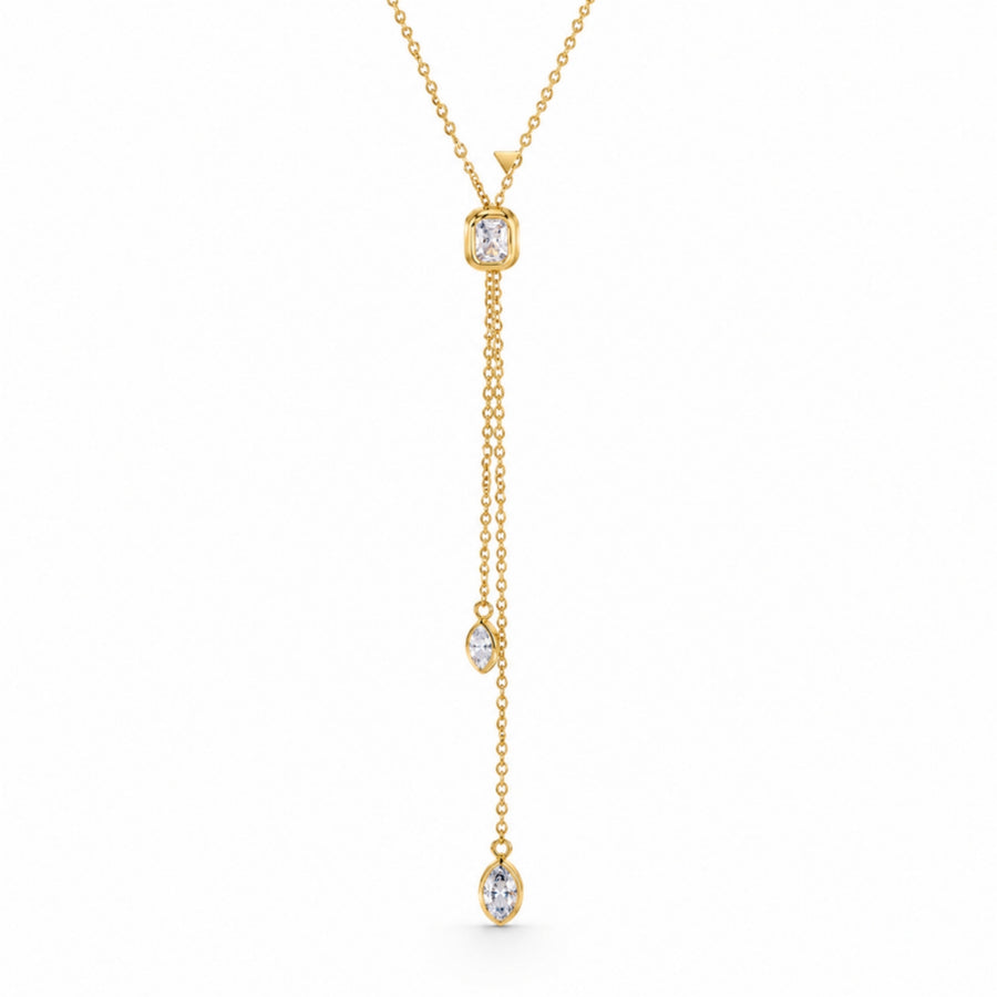 Deco Lariat - collar largo tipo Y dorado con cristal rectangular