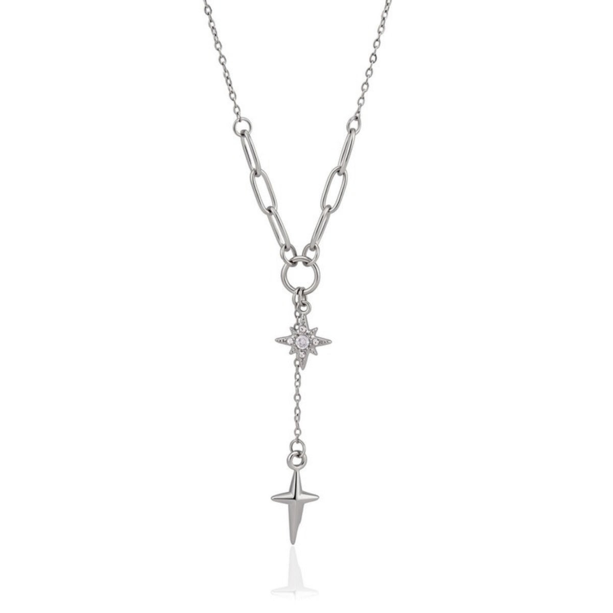 Polaris Necklace - collar plateado tipo Y con dijes de estrella