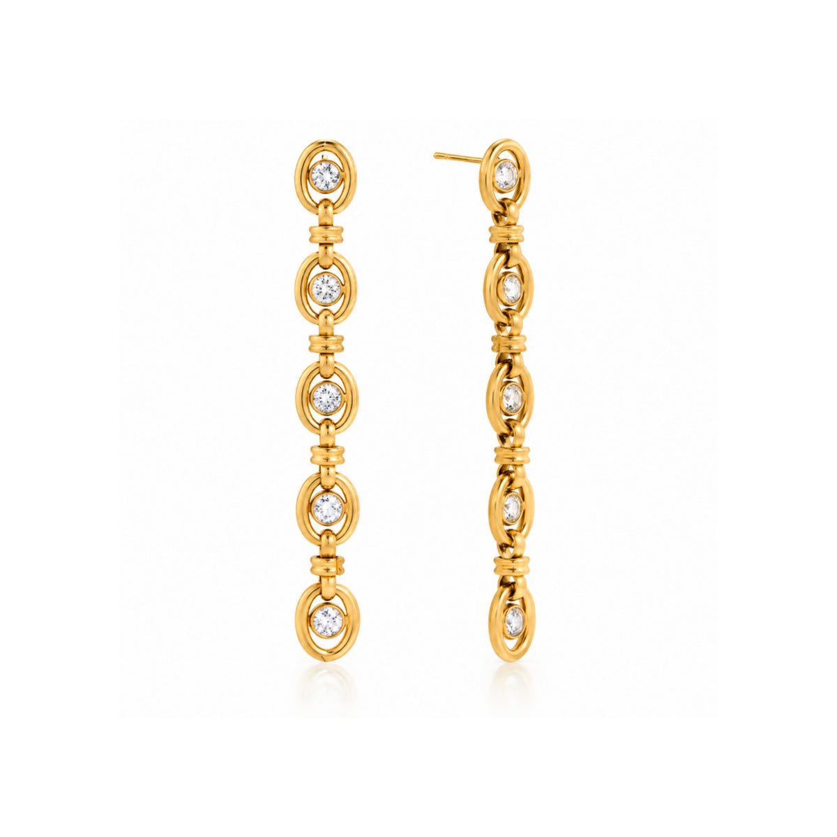 Eclipse Drop Earrings - aretes largos dorados con cristales