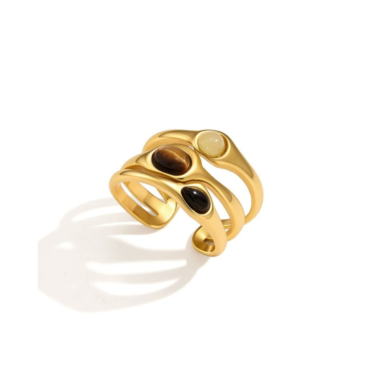 Trinity Ring - anillo dorado de tres bandas con piedras naturales