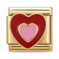 Charm Dorado Corazón Rojo y Rosa