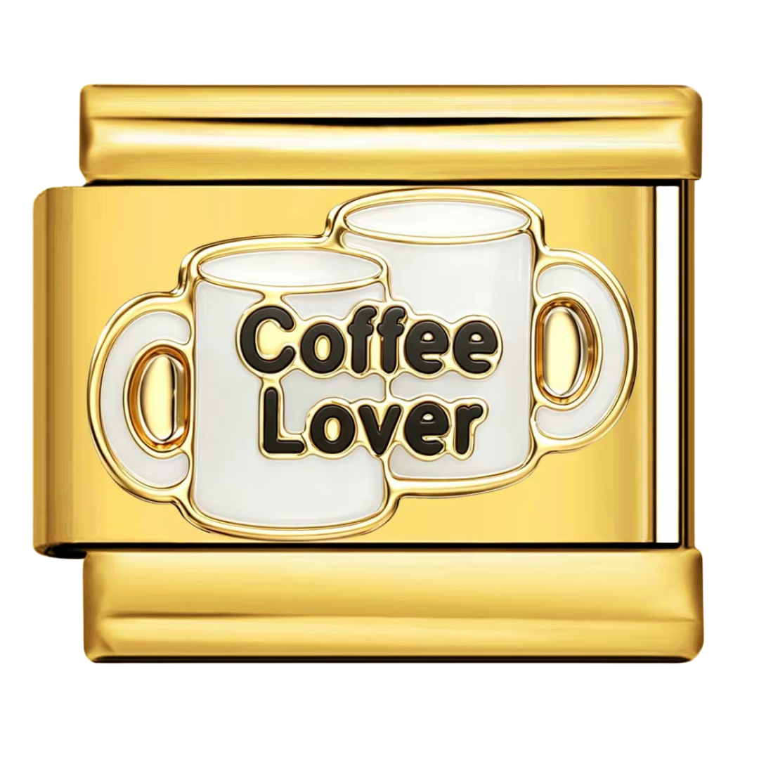 Charm Coffee Lover, tazas de café esmaltadas en dorado y blanco
