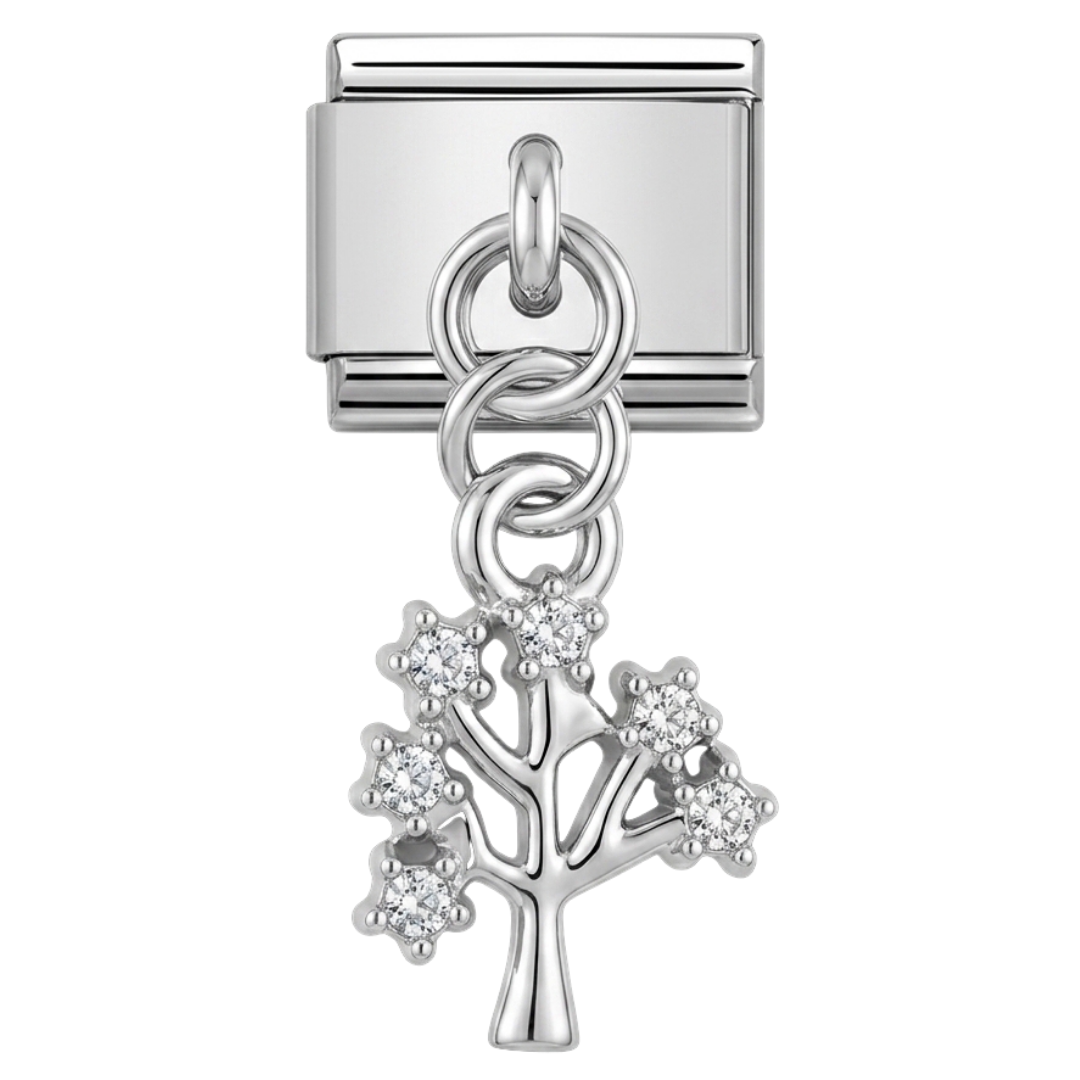 Charm colgante árbol de la vida en plata con circonitas