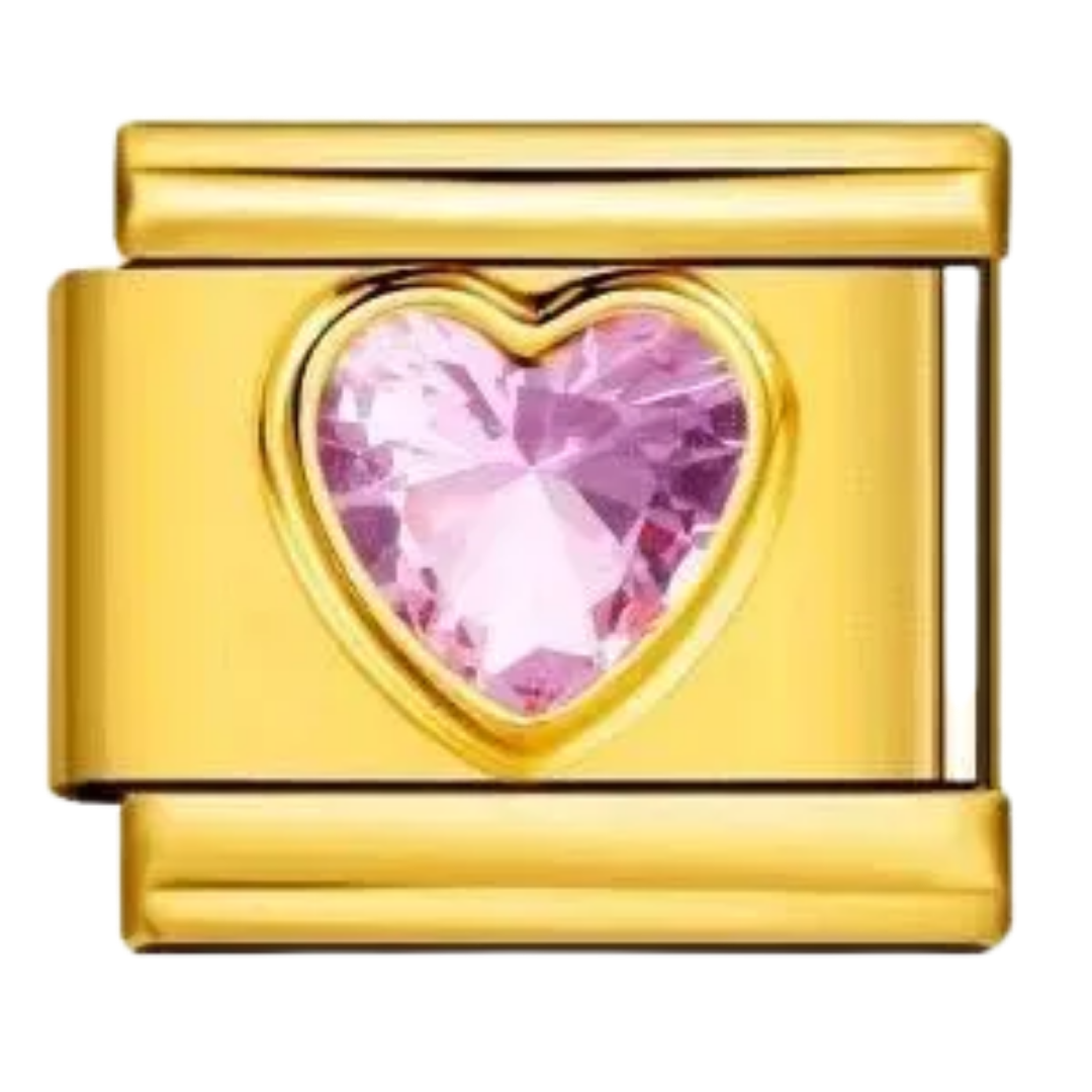 Charm Dorado con Corazón Rosa