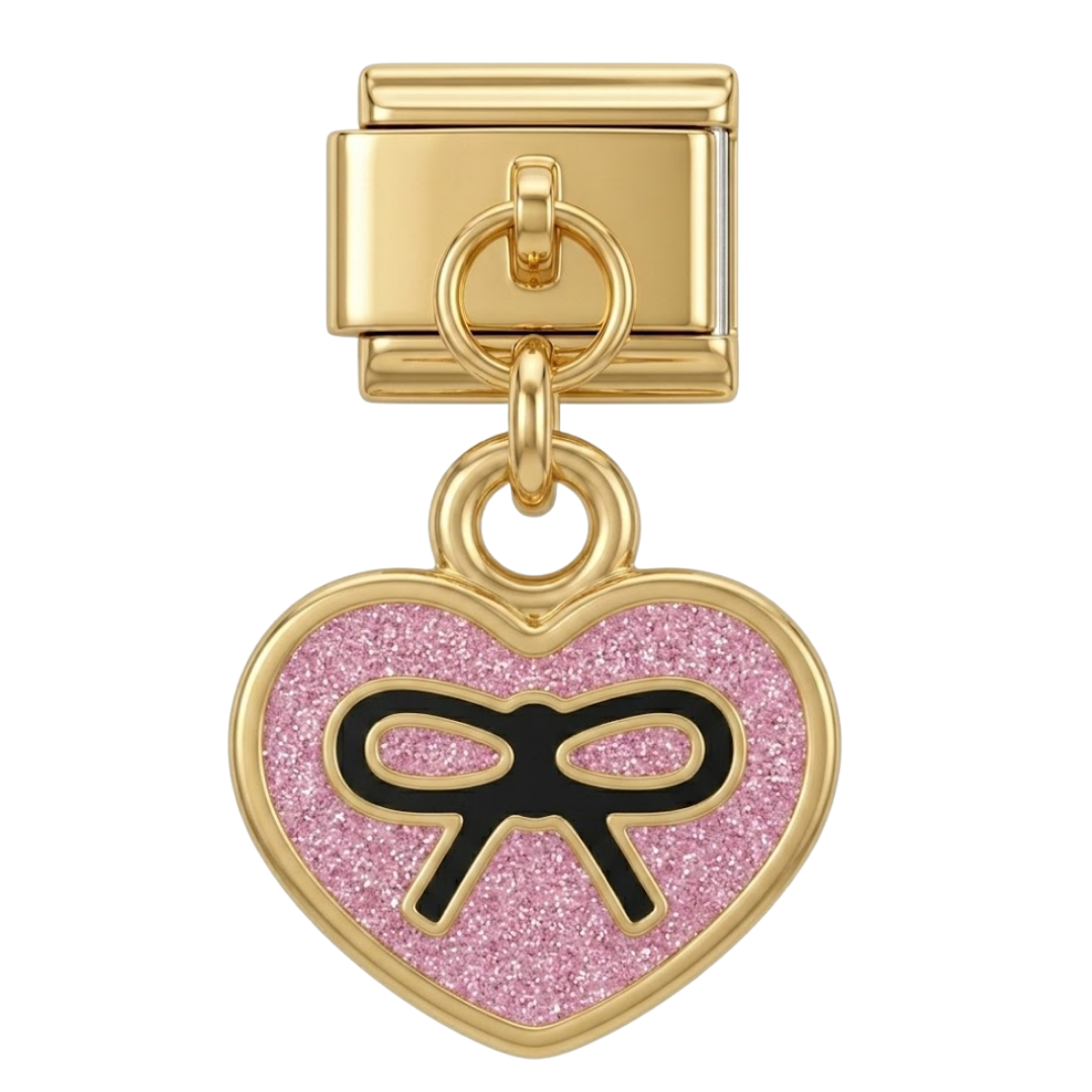 Charm Corazón Moño Glitter