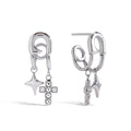 Aretes Plateados con Dijes de Estrella y Cruz