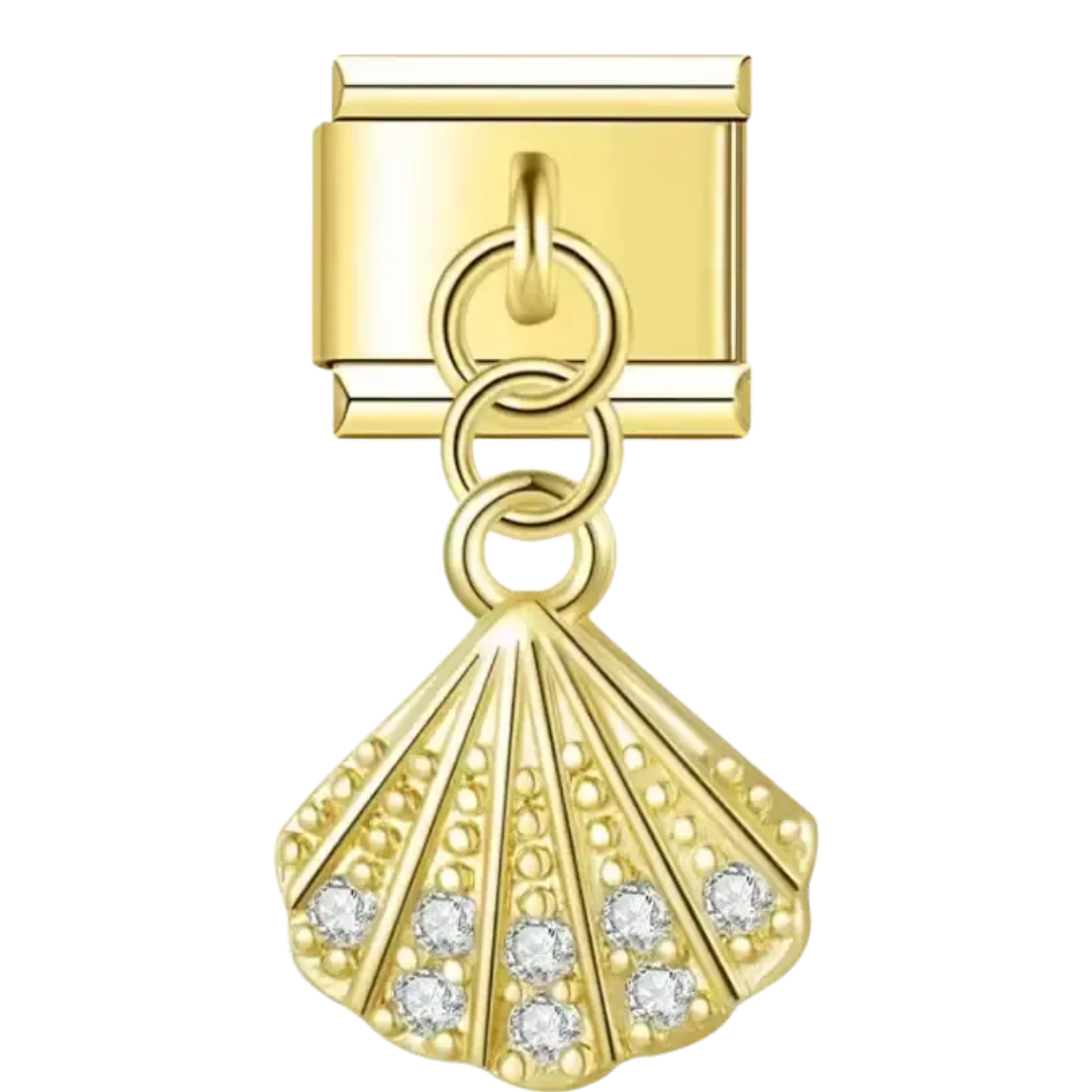 Charm Colgante Concha Dorada con Cristales