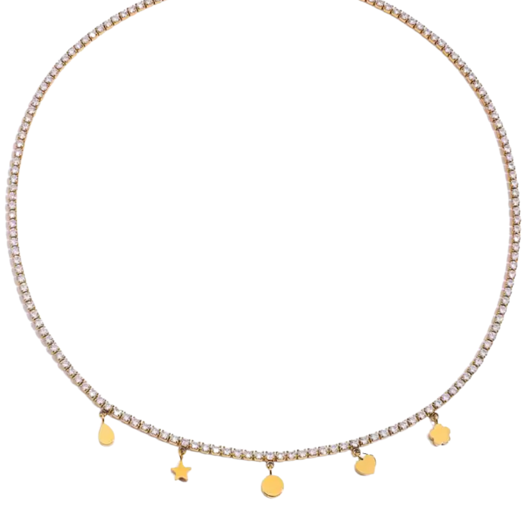 Collar Tennis con Dijes Dorados