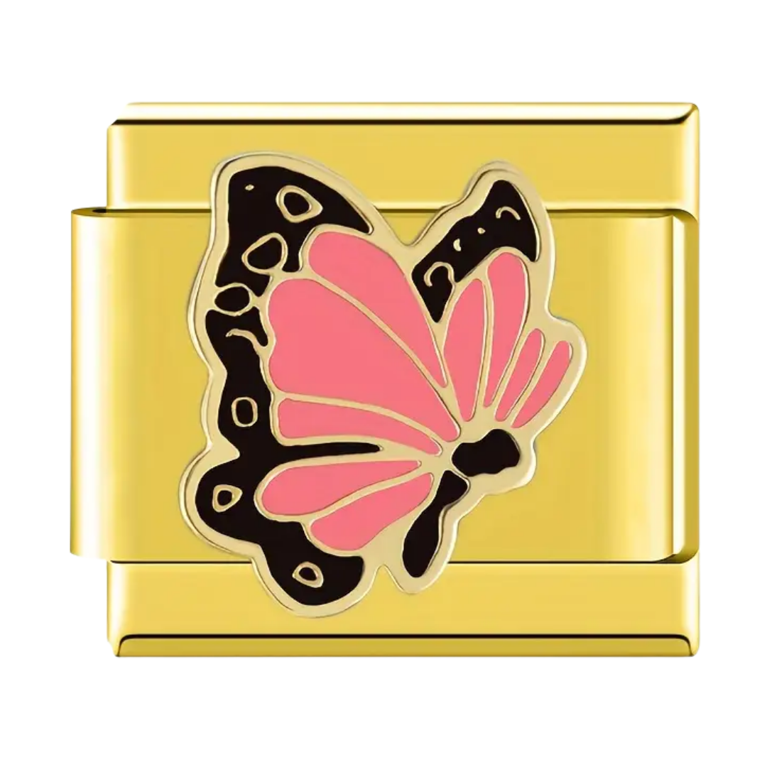 Charm Dorado Mariposa Rosa