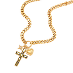 Collar Cubano con Cruz, Corazón y Estrella