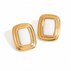 Aretes Dorados Tipo Botón Cuadrados Geométricos