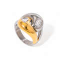 Anillo Bicolor Dorado y Plateado con Cristales Gota
