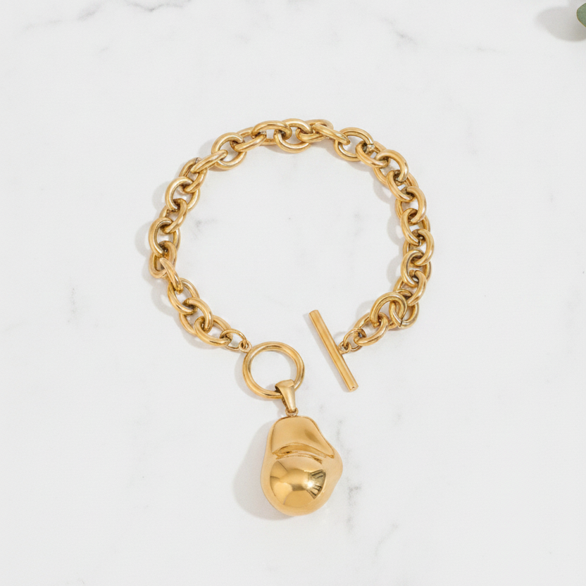 Pulsera Cadena con Dije Piedra Dorada