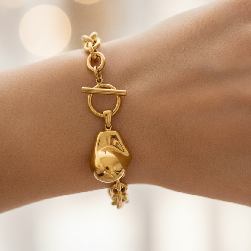 Pulsera Cadena con Dije Piedra Dorada