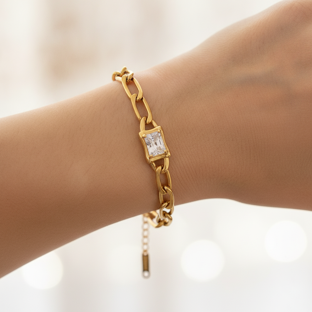 Pulsera Eslabones con Cristal Baguette