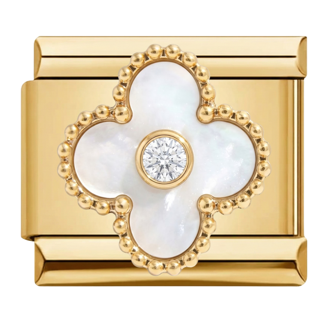 Charm Trébol Blanco con Cristal