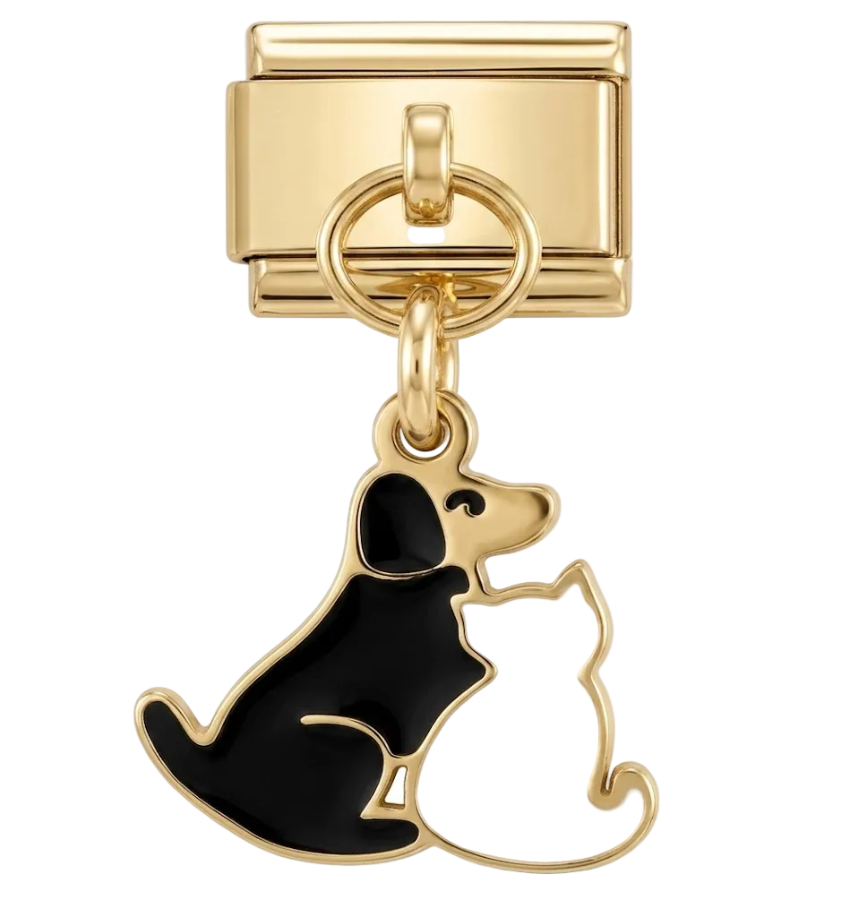 Charm Colgante Dorado Perrito y Gatito