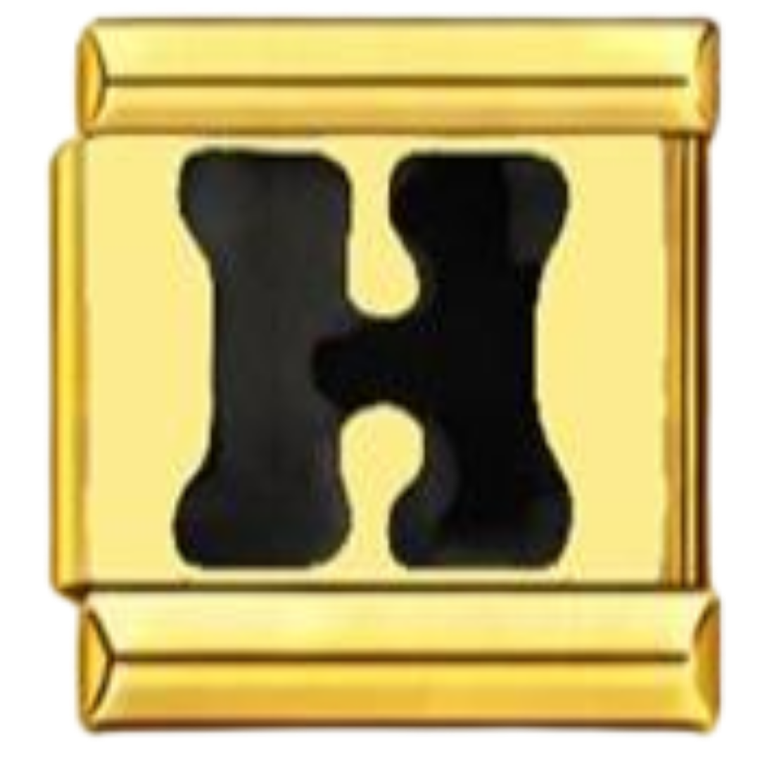 Charm letra H dorado con esmalte negro